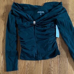 Abercrombie & Fitch Women's Dark Green Ruched Blouse